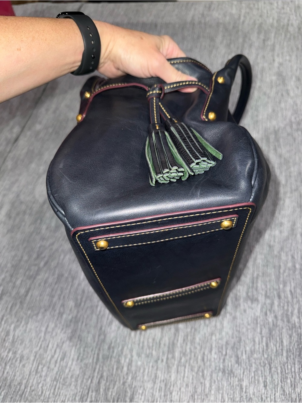 Dooney & Bourke Navy Florentine Leather Logo Lock Gold Hardware - Picture 4 of 14
